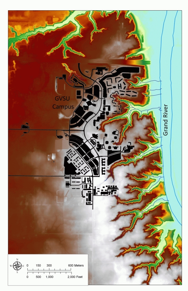 Shaded Relief Map of GVSU - GVSU Stormwater Initiative - Grand Valley