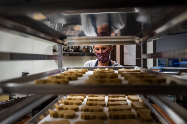 Zoe Bruyn, '17, founder of Stir It Up Bakery, bakes sugar cookies.