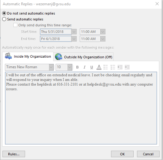 Setting Up Automatic Replies Information Technology