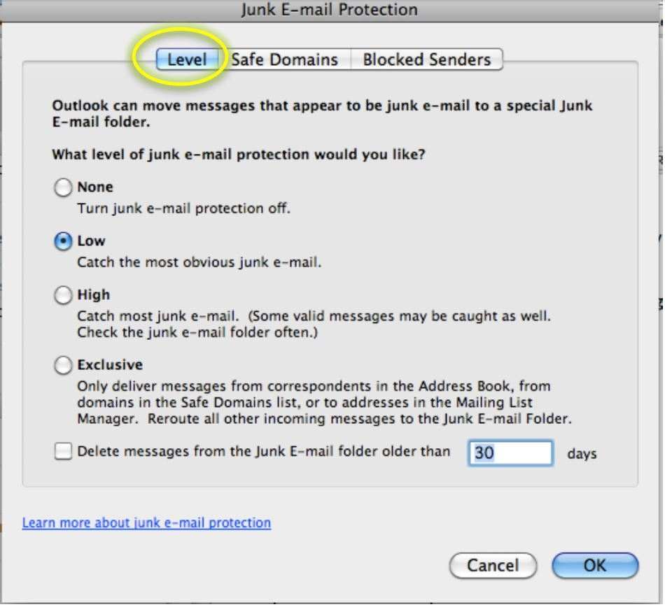 outlook for mac 2011 stop email going to spam