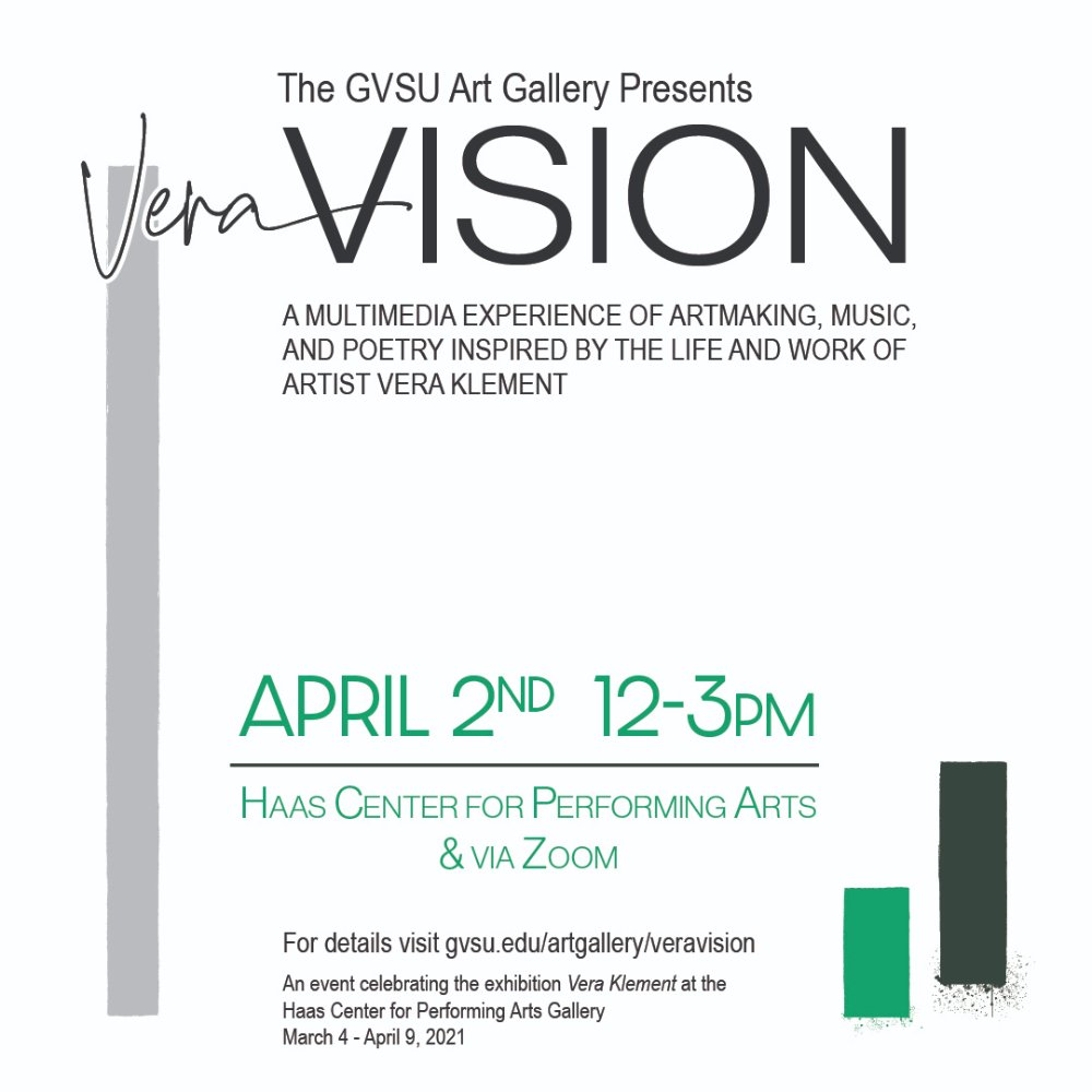 Vera Klement, Vera-Vision, a multimedia experience of art-making, music, and poetry inspired by the life and work of Vera Klement, April 2, 2021, 12-3pm