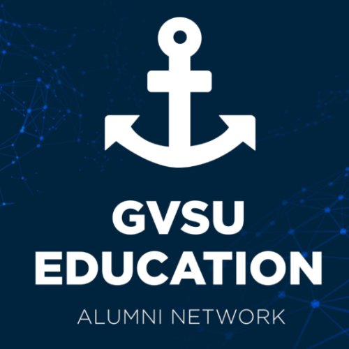 "GVSU Education alumni network" text with anchor graphic blue background