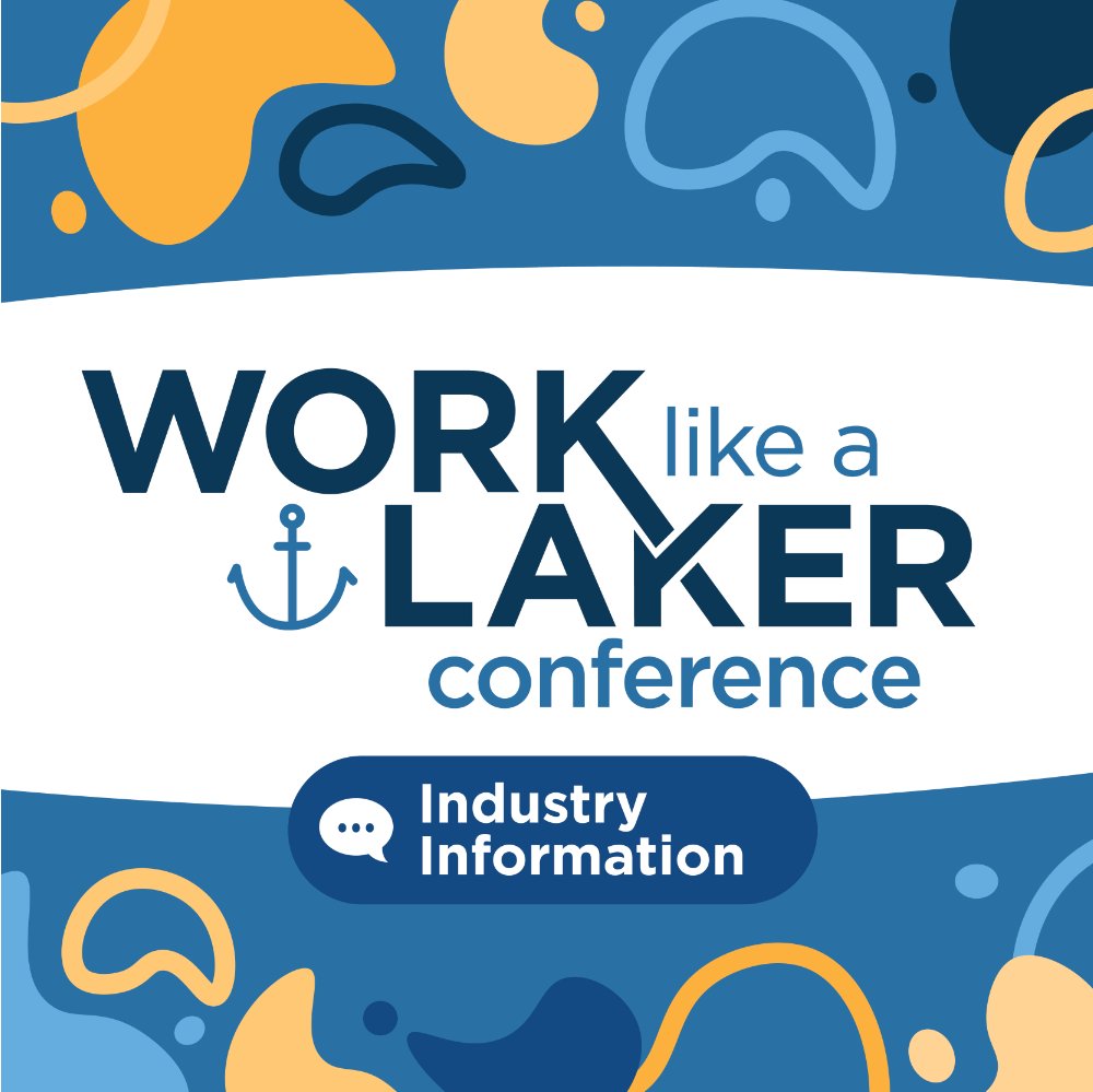 icon with work like a laker conference and industry information text