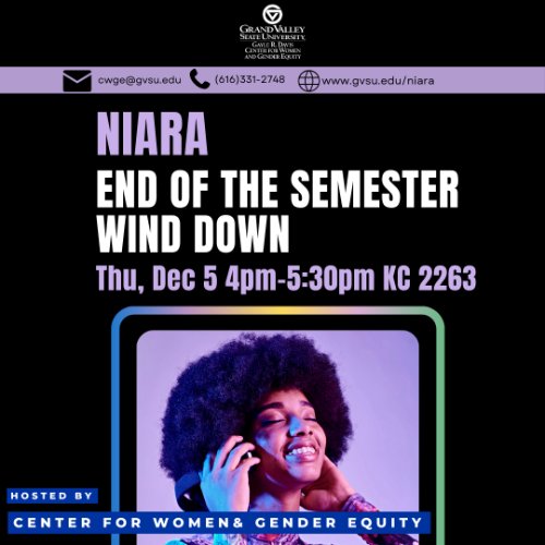 NIARA End of the Semester Wind Down: Thursday, December 5th 4PM-5:30PM in Kirkhof Room 2263