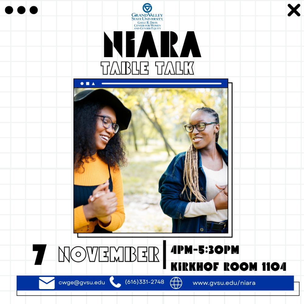 NIARA Thursday, November 7th 4PM-5:30PM in Kirkhof Room 1104