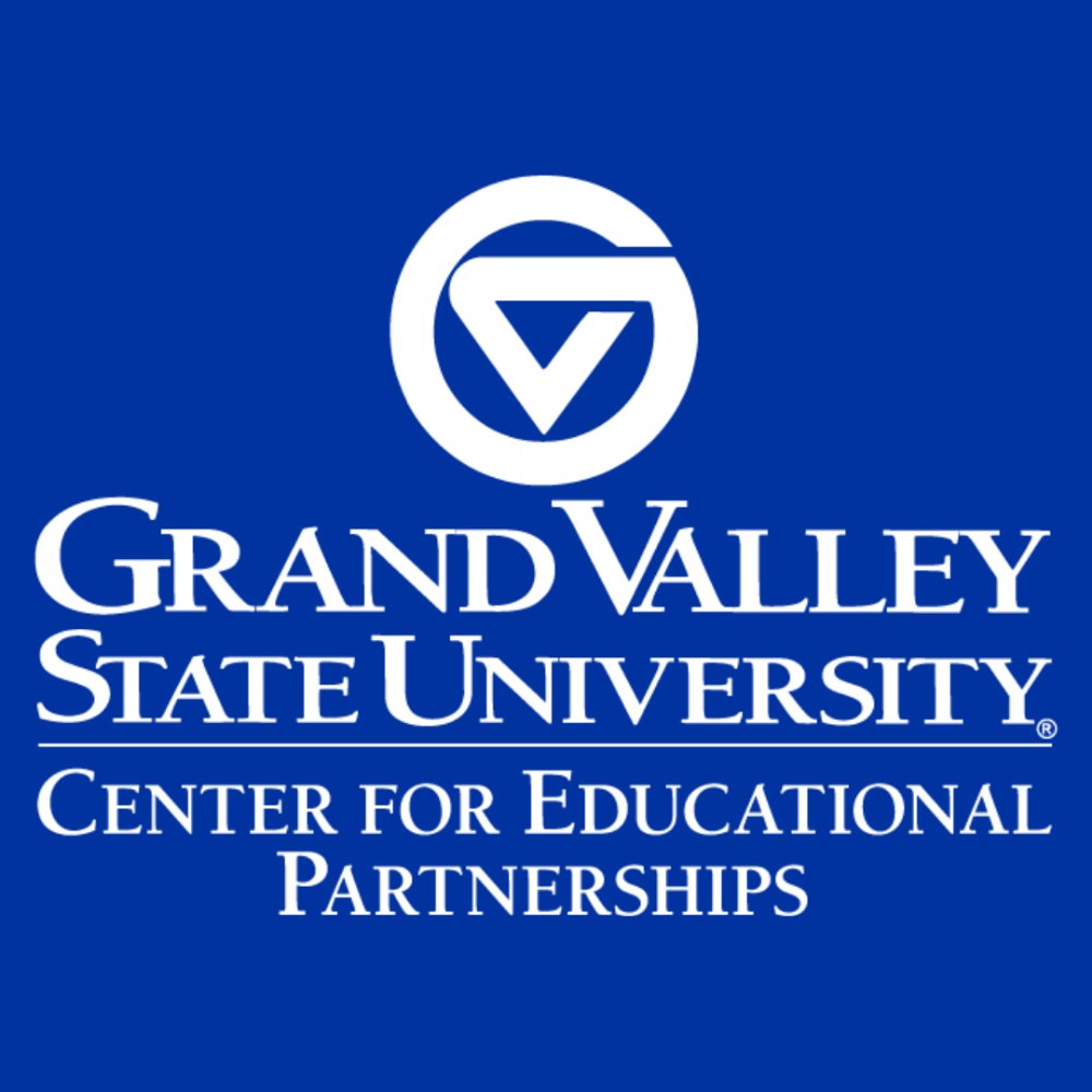 "GVSU center for educational partnerships" text with anchor graphic blue background