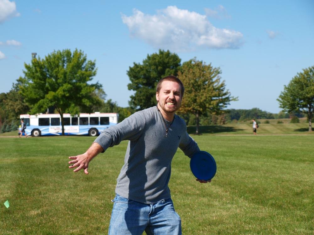Student throwing a frisbee