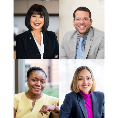 composite photo of four people: clockwise from top left: President Mantella, Jesse Bernal, Alisha Davis and Chasity Bailey-Fakhoury