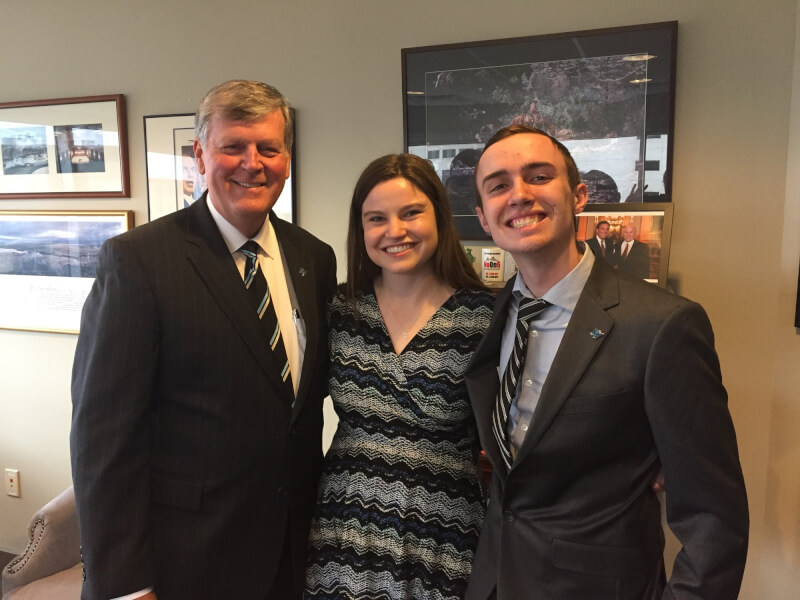 President Thomas J. Haas, left, with Ella Fritzemeier, president of Student Senate, and Sean O'Melia, executive vice president of Student Senate.