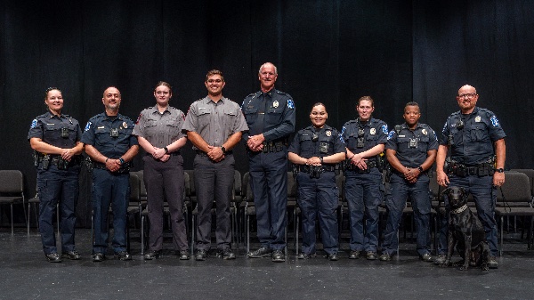 Grand Valley Police Department poses with the two recruits they sponsored through the academy.