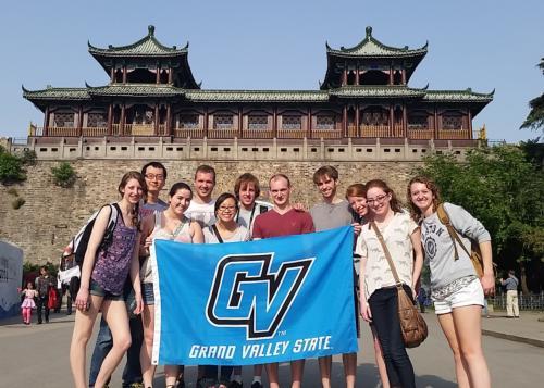 Students on a study abroad trip to China are pictured. Grand Valley is ranked 11th in the nation for study abroad participation.