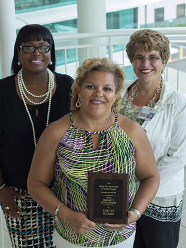 Lisette Wilson, center, is pictured with Cassonya Carter, left, and Sally Stockdale, who both nominated Wilson for the Mary Free Bed Minority Scholarship.