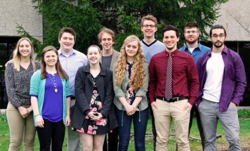 Pictured from left to right are Padnos and Murray scholarship recipients: Sunnie Wiswell, Kristen Childs, Taylor Lewis, Maya Grant, Alex Walsh, Claudia Driesenga, Travis Brubaker, Alan Carter, Aaron Overbeck and Evan Irvine. Not pictured is Emily Konen.