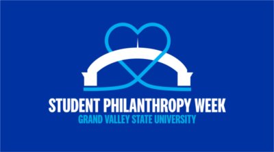 Student Philanthropy Week image of arch with blue heart woven through it