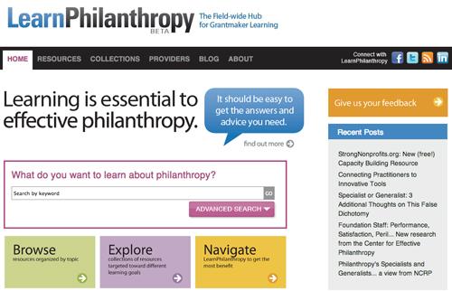 The homepage of LearnPhilanthropy.net