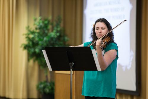 Holly Cassell plays the violin at the Student Summer Scholar Showcase in August. Cassell, her faculty mentor, Lisa Feurzeig, and others will give a performance based on their S3 research.