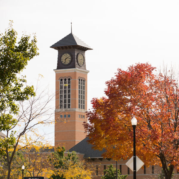 Photo of the Beckering Family Carillon on Grand Valley's Pew Grand Rapids Campus.