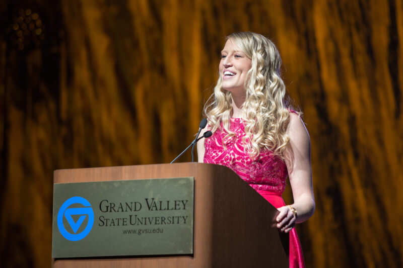 Ashley Schulte, Grand Valley's victim advocate, received the Laker of the Year Award