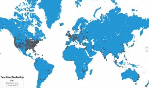 ScholarWorks provides a map of real-time downloads and readership from around the world.