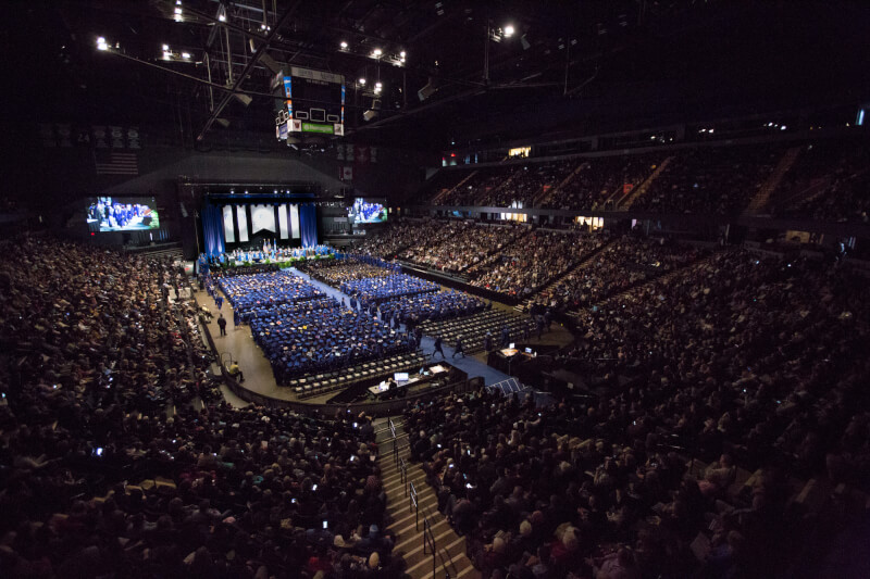An overall photo of commencement at Van Andel Arena. 