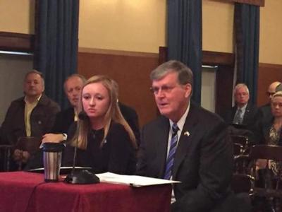 President Haas, right, and Student Senate President Maddie Cleghorn, left