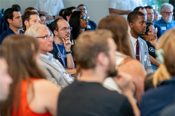 Audience members listen to the Tech Talks series focused on AI and Data at the John G. Russell Leadership Building in Grand Rapids on September 18.