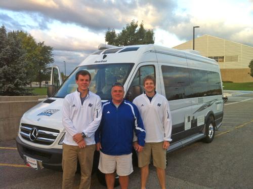 The Laker football social media team begins their road trip to Houghton. From left are Tom Hardy, Tim Nott and Doug Witte.