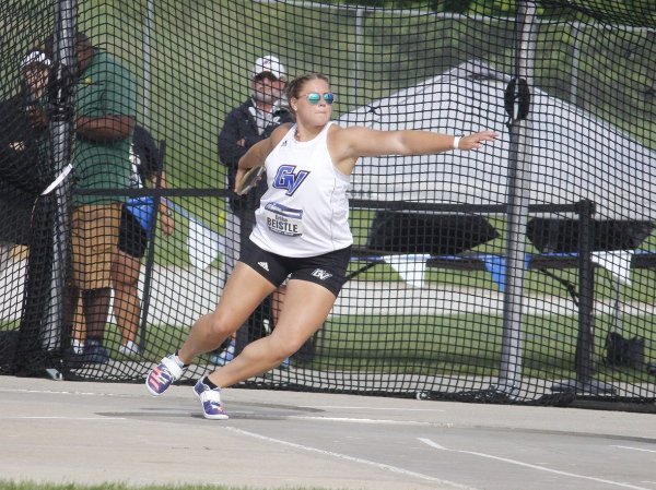 Erika Beistle competes in the discus event during a meet. 