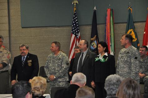 Third from left is Assistant Dean of Students Steven Lipnicki and to his right is Commanding General of the U.S. Army Reserve Jack Stultz.