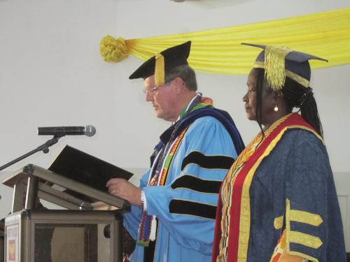 President Thomas J. Haas addresses the audience at the University of Cape Coast commencement ceremony.