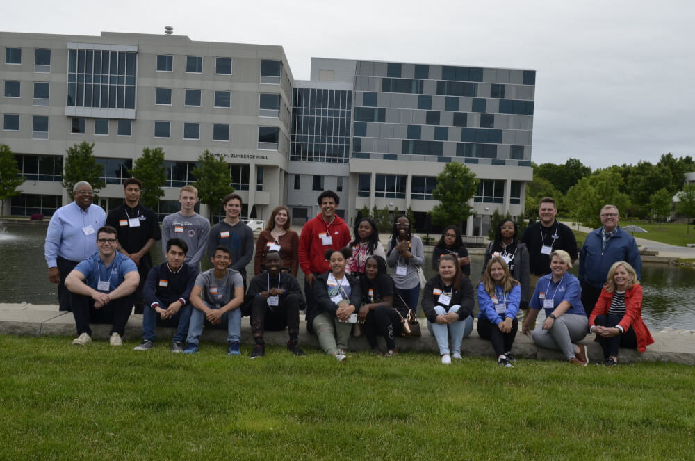 A group photo of area high school students are attending Accounting Careers Awareness camp at Grand Valley.
