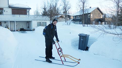John Kilbourne, professor of movement science, is pictured in Norway on a spark (sled). Kilbourne's class will lead reindeer games Friday by the Cook Carillon Tower.