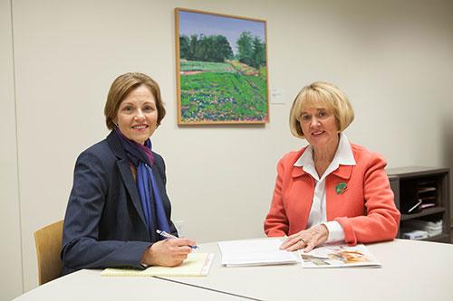 Evelyn Clingerman, left, serves as executive director of the Wesorick Center, housed in the Kirkhof College of Nursing. Bonnie Wesorick is at right.