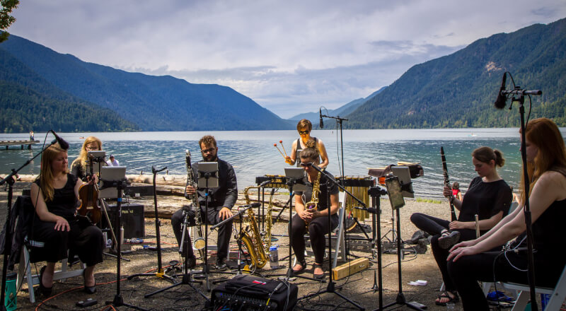 The New Music Ensemble performing at Olympic National Park.