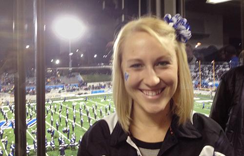 Judy Ingles, recipient of Campus Dining's first scholarship, was recognized at a football game November 3.