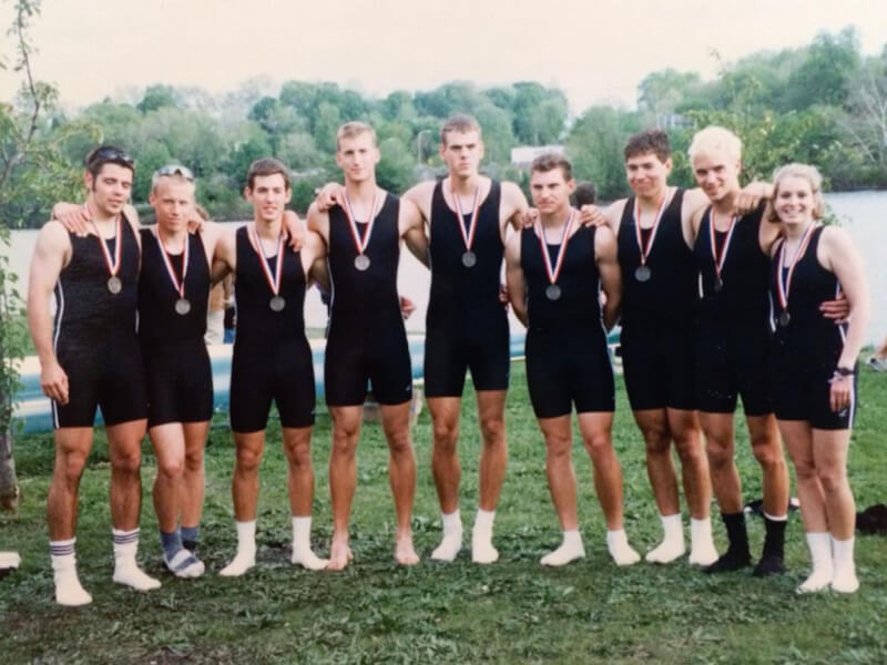 A photo of the Varsity 8 crew in 1997. 