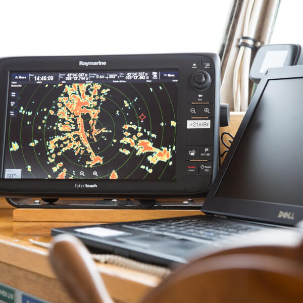 A touchscreen in the wheelhouse of the D.J. Angus education and research vessel.