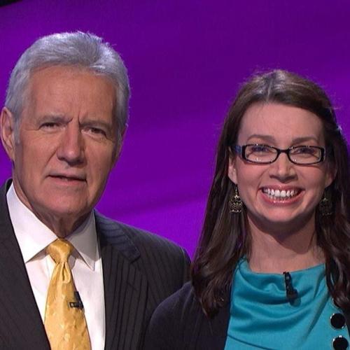 Jen Fiero with Jeopardy host Alex Trebek.