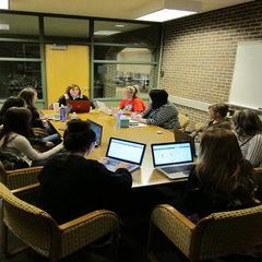 Members of the planning committee finalize plans for the upcoming PRSSA Regional Conference