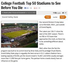 BleacherReport.com ranks Lubbers Stadium #46 on their list of the Top 50 Stadiums to See Before You Die