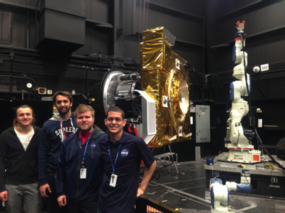 Joe Gibson, second from right, with interns at NASA's Robotics Lab.