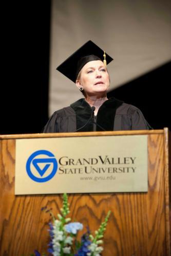 Susan Ford Bales gave the keynote address to Grand Valley graduates during commencement December 8.