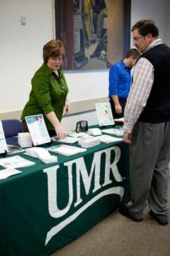 Photo by Elizabeth Lienau. UMR was among the vendors at the Fitness and Wellness Expo February 1 in the Kirkhof Center. Visiting the expo is among the wellness activities that count toward the Healthy Choices incentive.