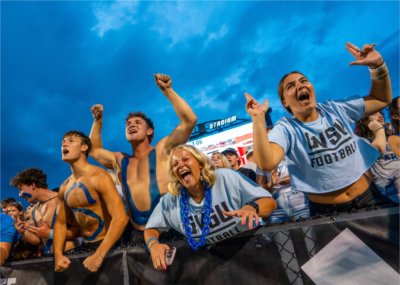 Students react during GVSU&rsquo;s first football game against Central State at Lubbers Stadium on September 5.