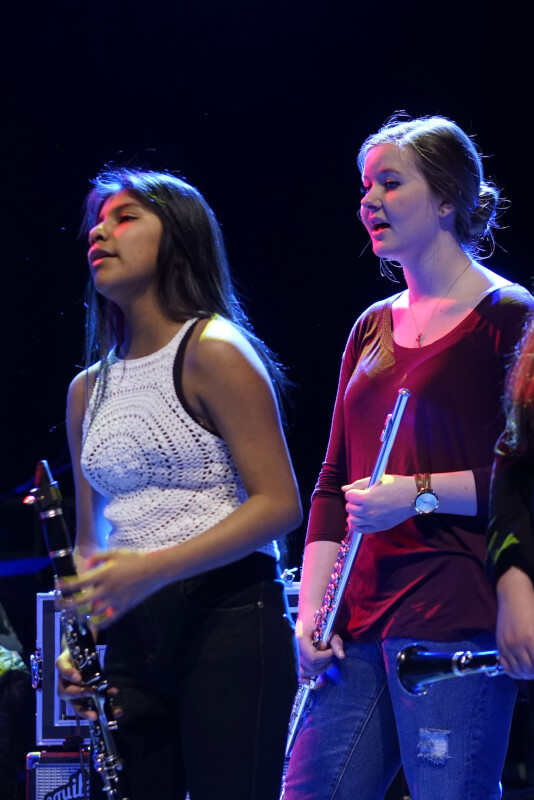 Grand Valley music major Maiya Hoard (right) singing during the "Symphony with Soul" concert on February 18.