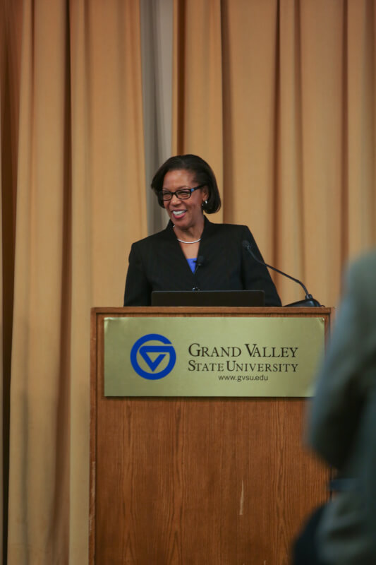 Woman at podium