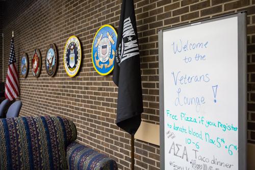 Pictured is the Student Veterans Lounge, located on the second floor of the Kirkhof Center.