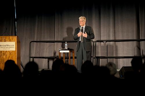 Sir Ken Robinson gives a presentation in the Fieldhouse.