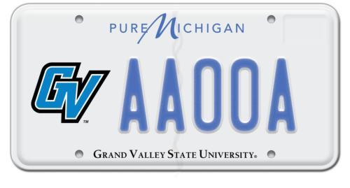 The Grand Valley license plate now features the Pure Michigan design.