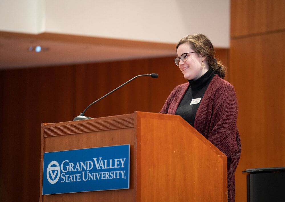 A student senator speaks at the first State of the Student Body.